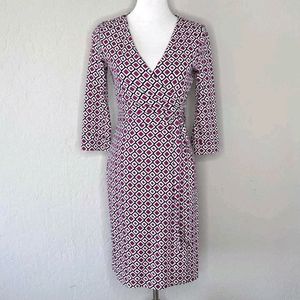 Diane Von Furstenberg Pink and White Diamond Wrap Dress